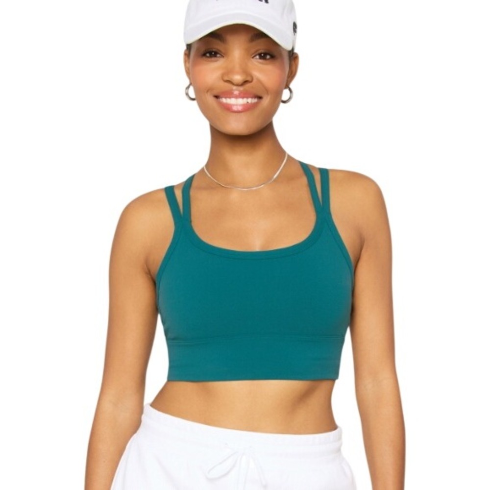 Fabletics Principal Longline Medium Impact Sports Bra Teal BA2500551-13515 M